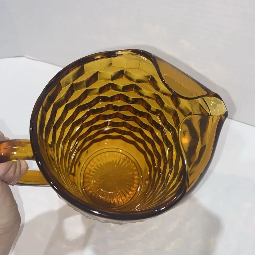 Indiana Glass Whitehall Amber Pitcher Cubist Pattern 8